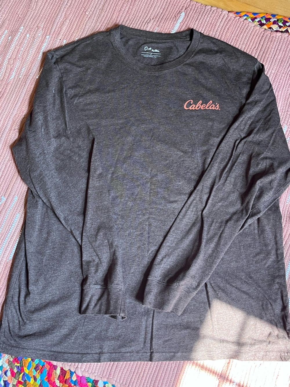 Cabela's Charcoal Long Sleeve Tee with Pink Logo